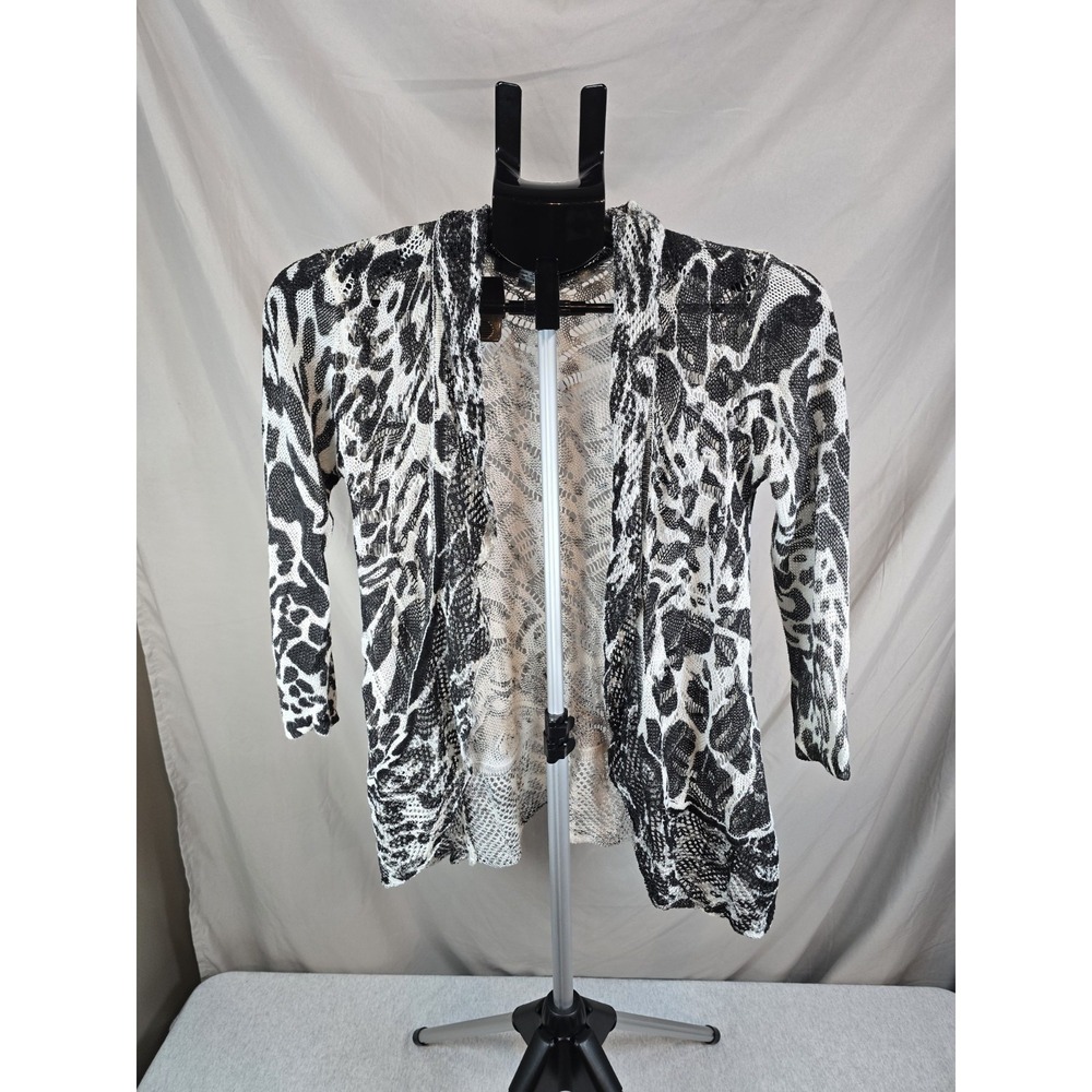 Mona Leah White/Cream Black New York Paris Open Jacket Size Small S Linen Blend